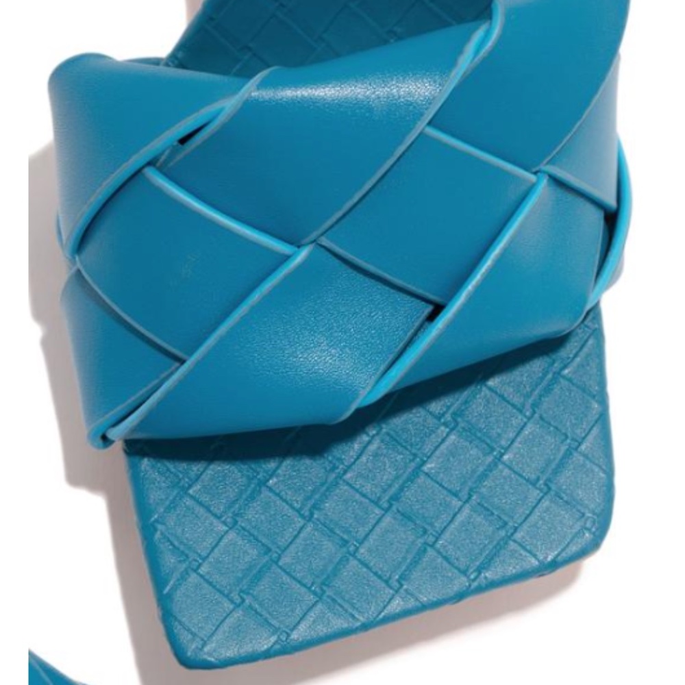 Woven Square Toe Mules - Teal Blue - Picture 3 of 9